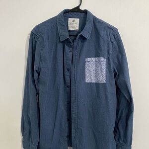 Blue Button-Up Shirt with Patterned Pocket